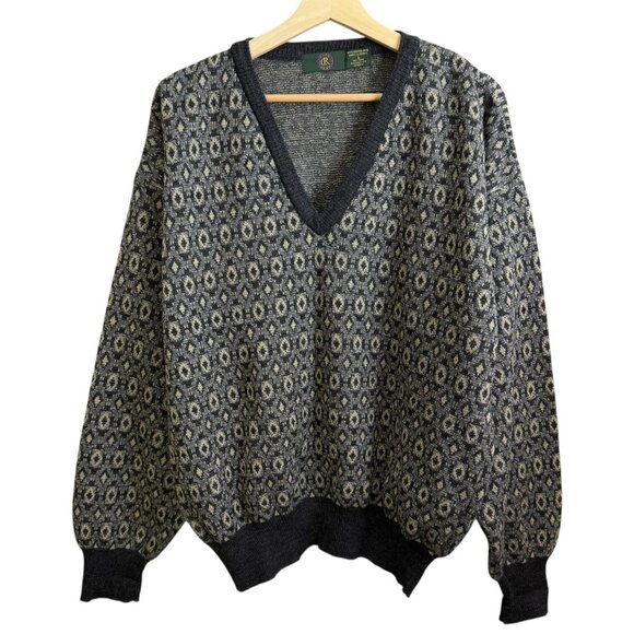 Vintage Club Room Mens Wool Geometric Print Vneck Sweater Gray L Retro Grandpa - Picture 1 of 6